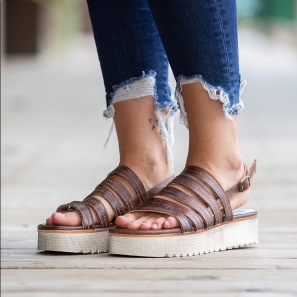 Bed Stu Shoes - Bedstu Easley Strappy Brown Slingback Platform Sandals 9.5